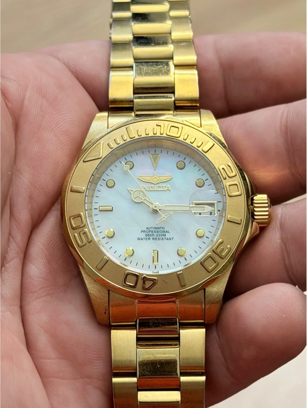 Invicta Pro Diver 28694 Automatic Gold Pearl Watch 40mm